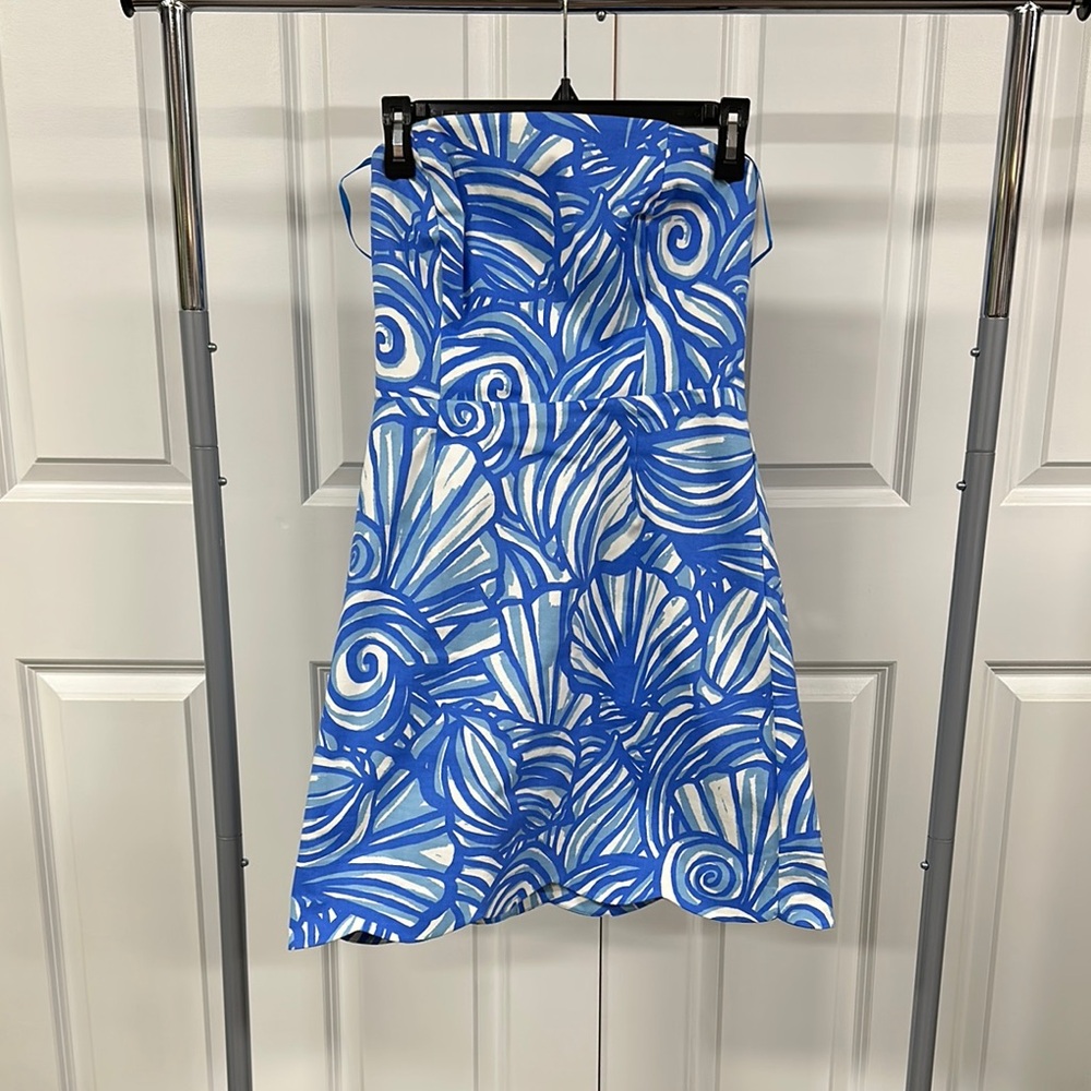 Blue and White Strapless Dress